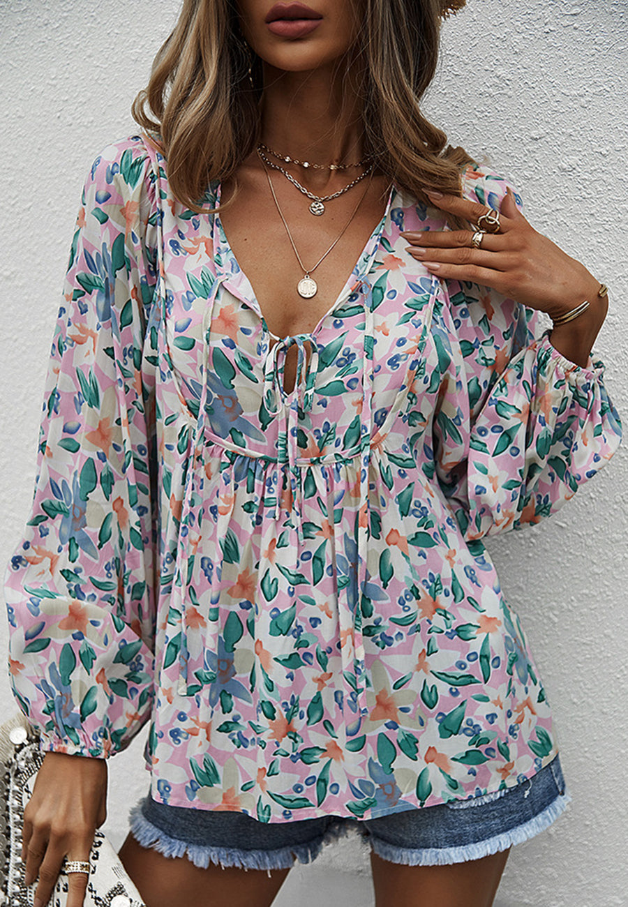 Double Tie Front Floral Blouse