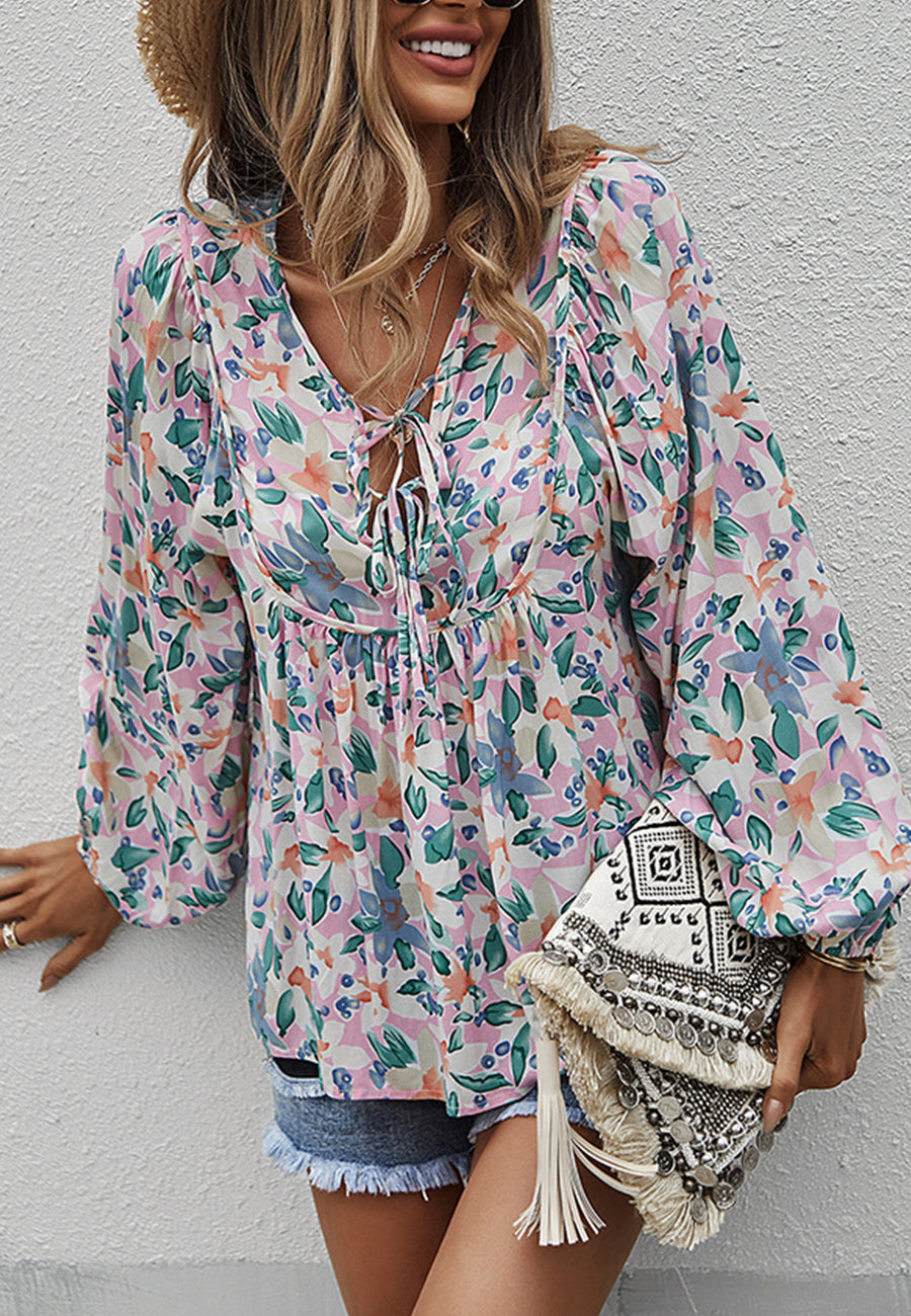 Double Tie Front Floral Blouse