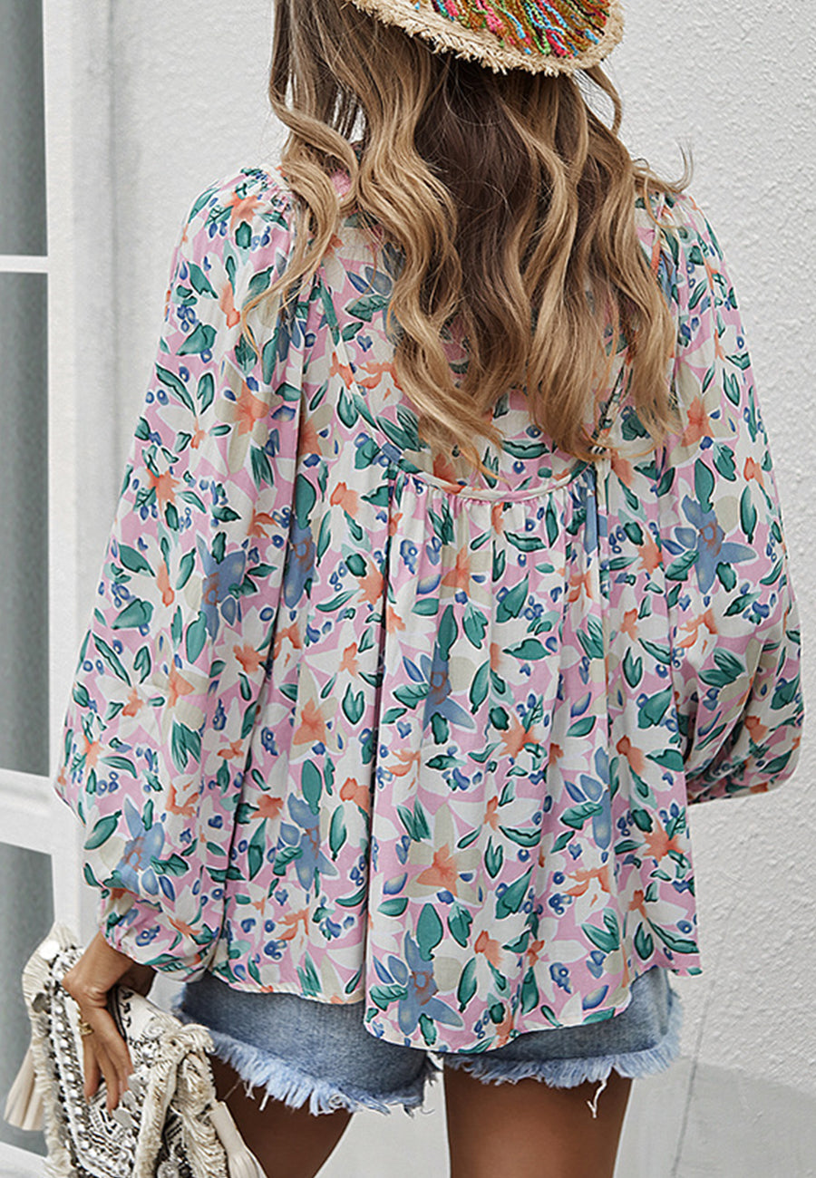 Double Tie Front Floral Blouse