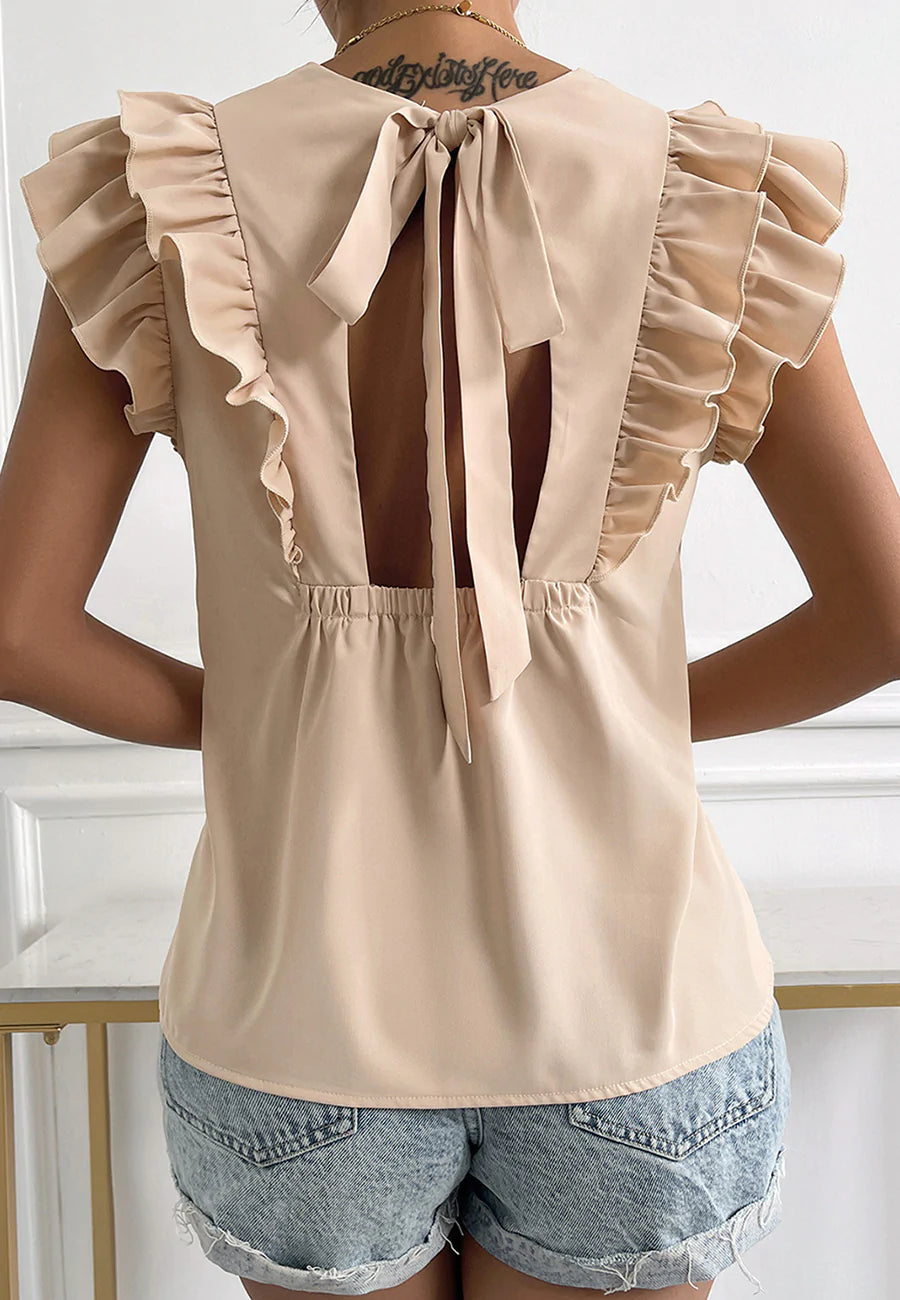Ruffle Detail Tie Back Blouse