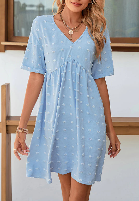Classic V Neck Swiss Dot Dress