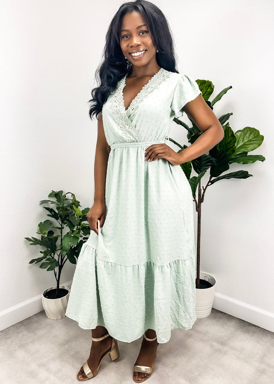 Surplice Neck Flutter Sleeve Solid Dress