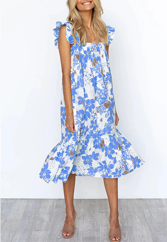 Ruffle Shoulder Floral Summer Dress