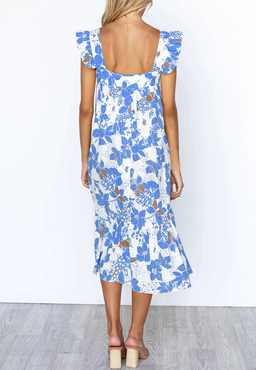 Ruffle Shoulder Floral Summer Dress