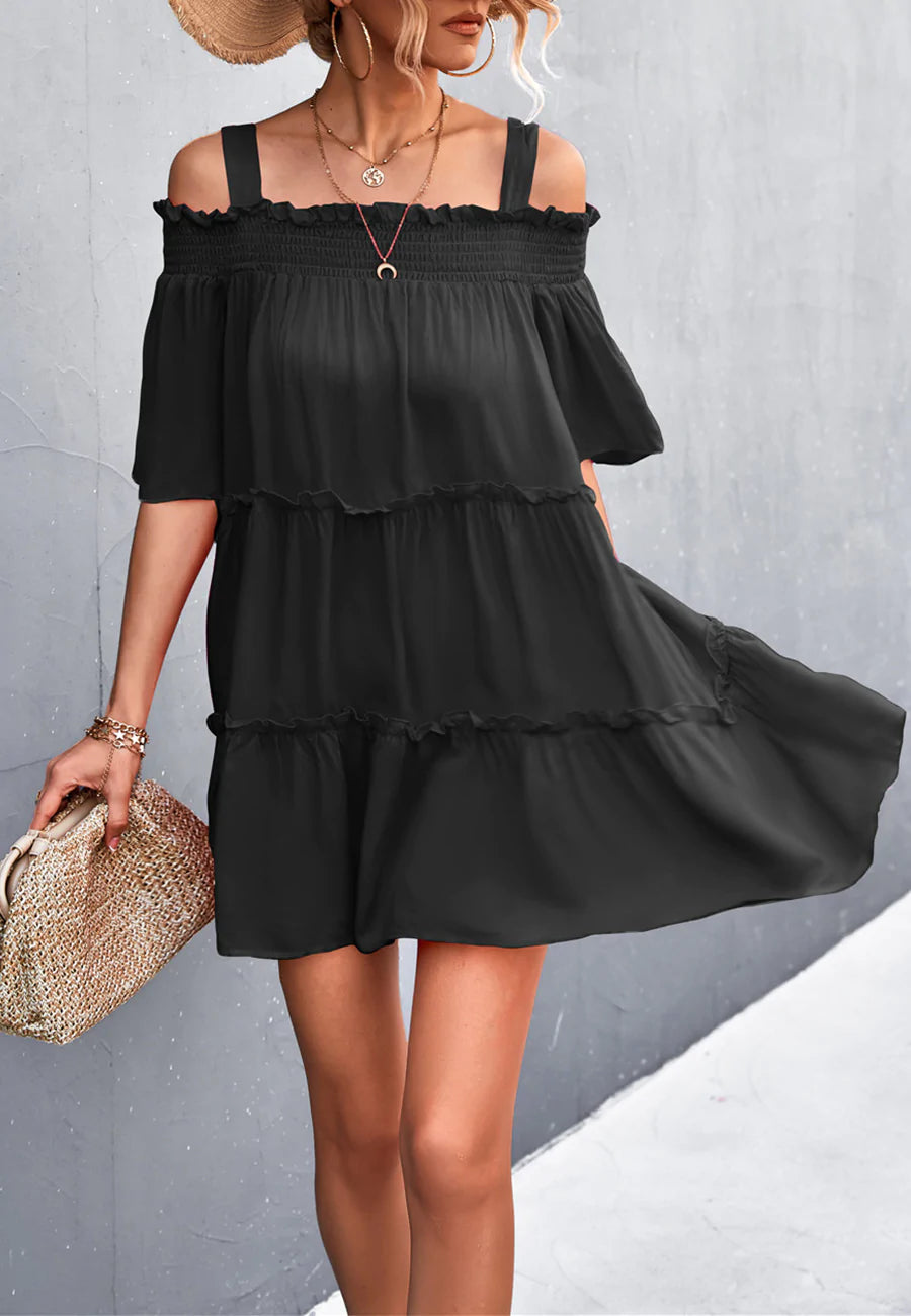 Solid Color Cold Shoulder Dress
