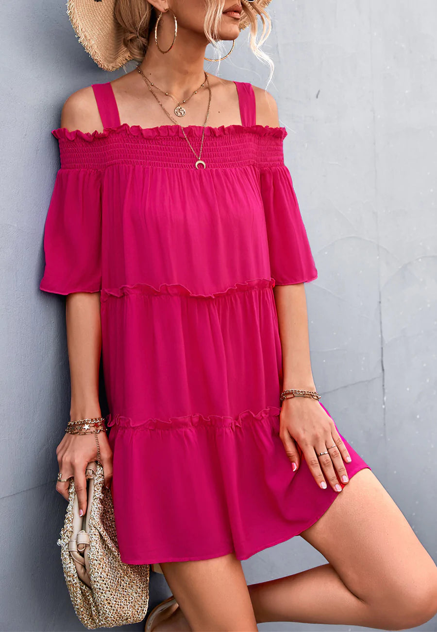 Solid Color Cold Shoulder Dress