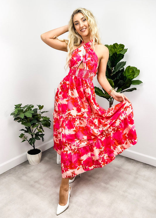 Cross Neck Halter Printed Dress