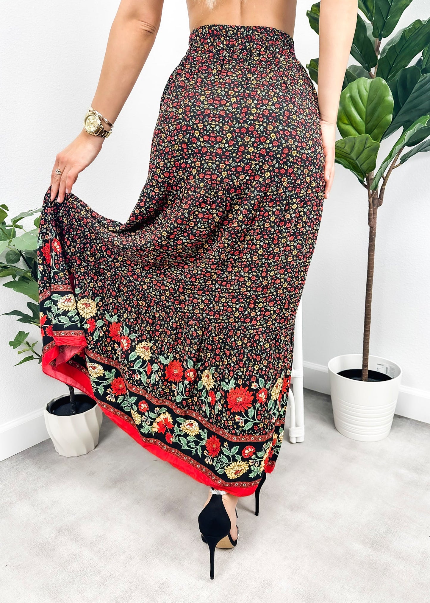 High Waist Bohemian Print Skirt