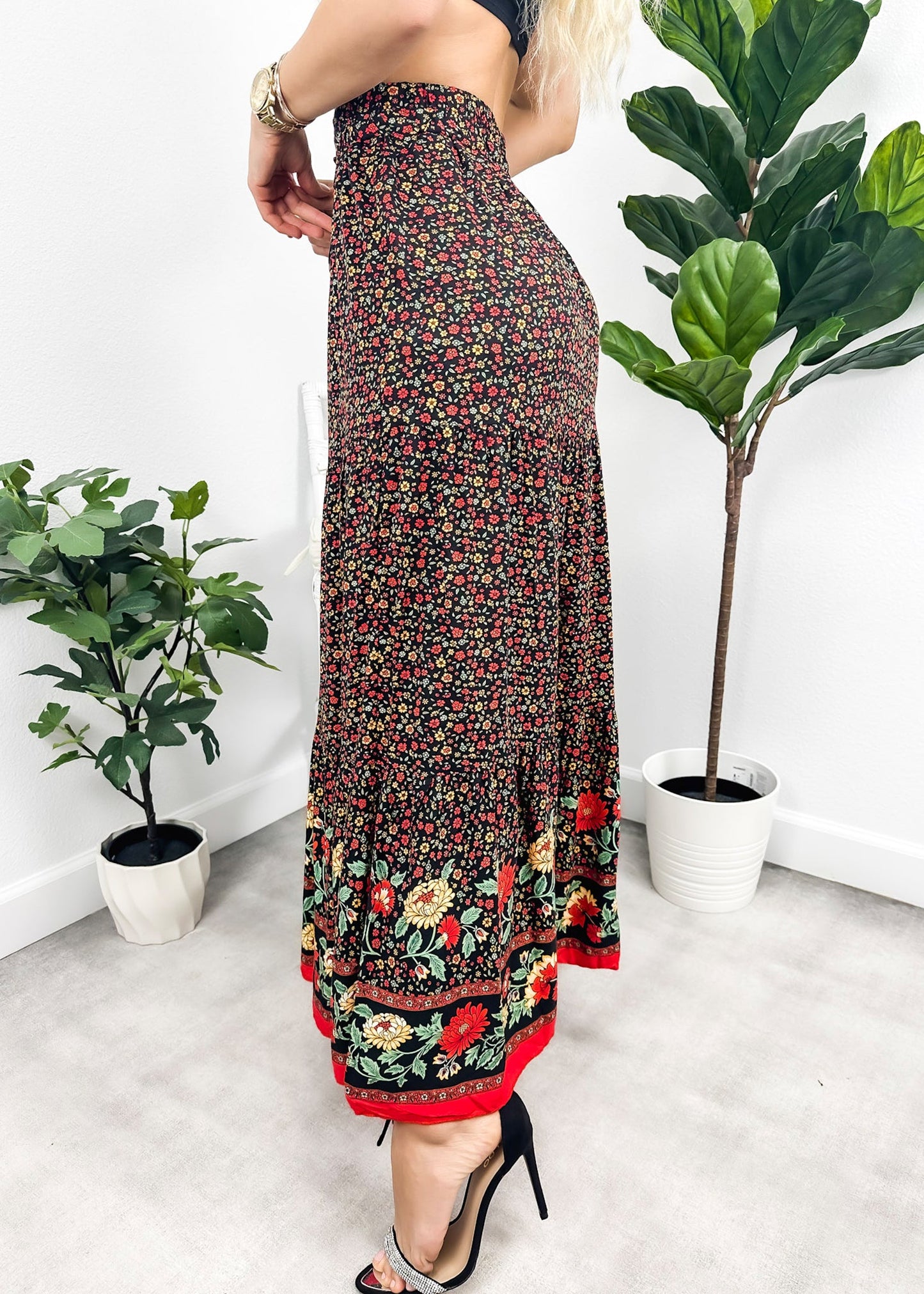 High Waist Bohemian Print Skirt