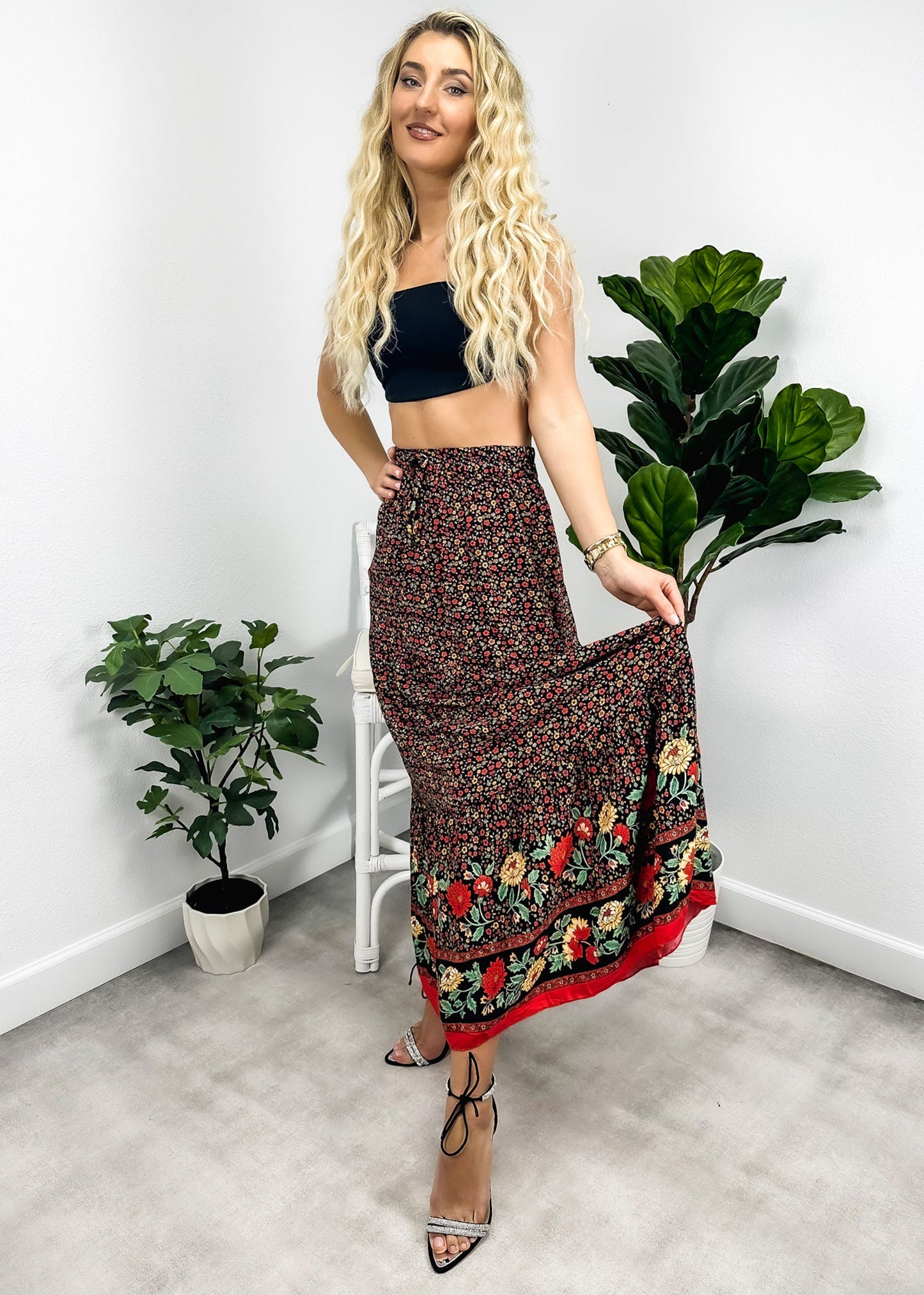 High Waist Bohemian Print Skirt