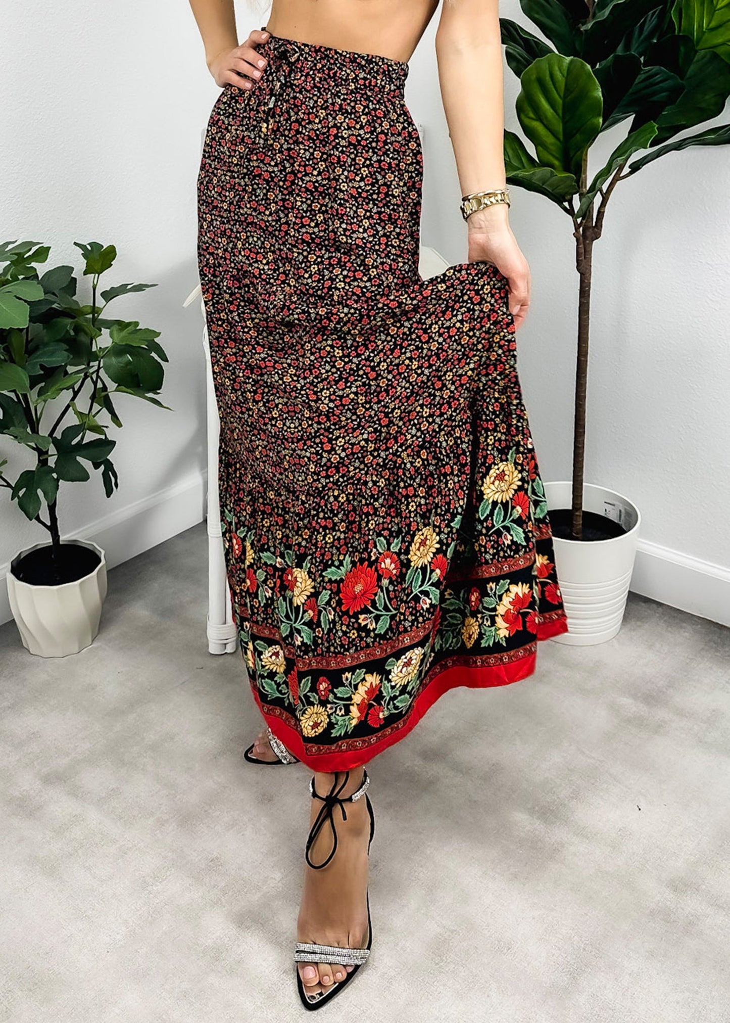 High Waist Bohemian Print Skirt