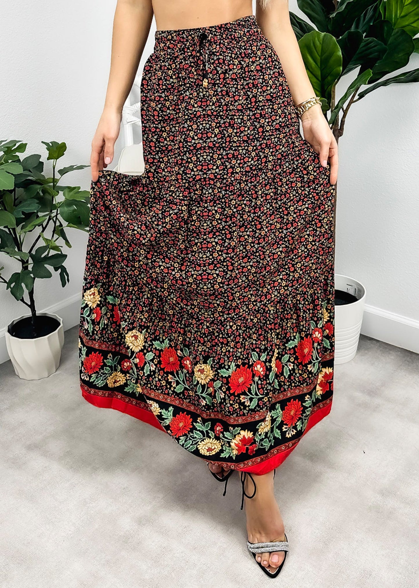 High Waist Bohemian Print Skirt