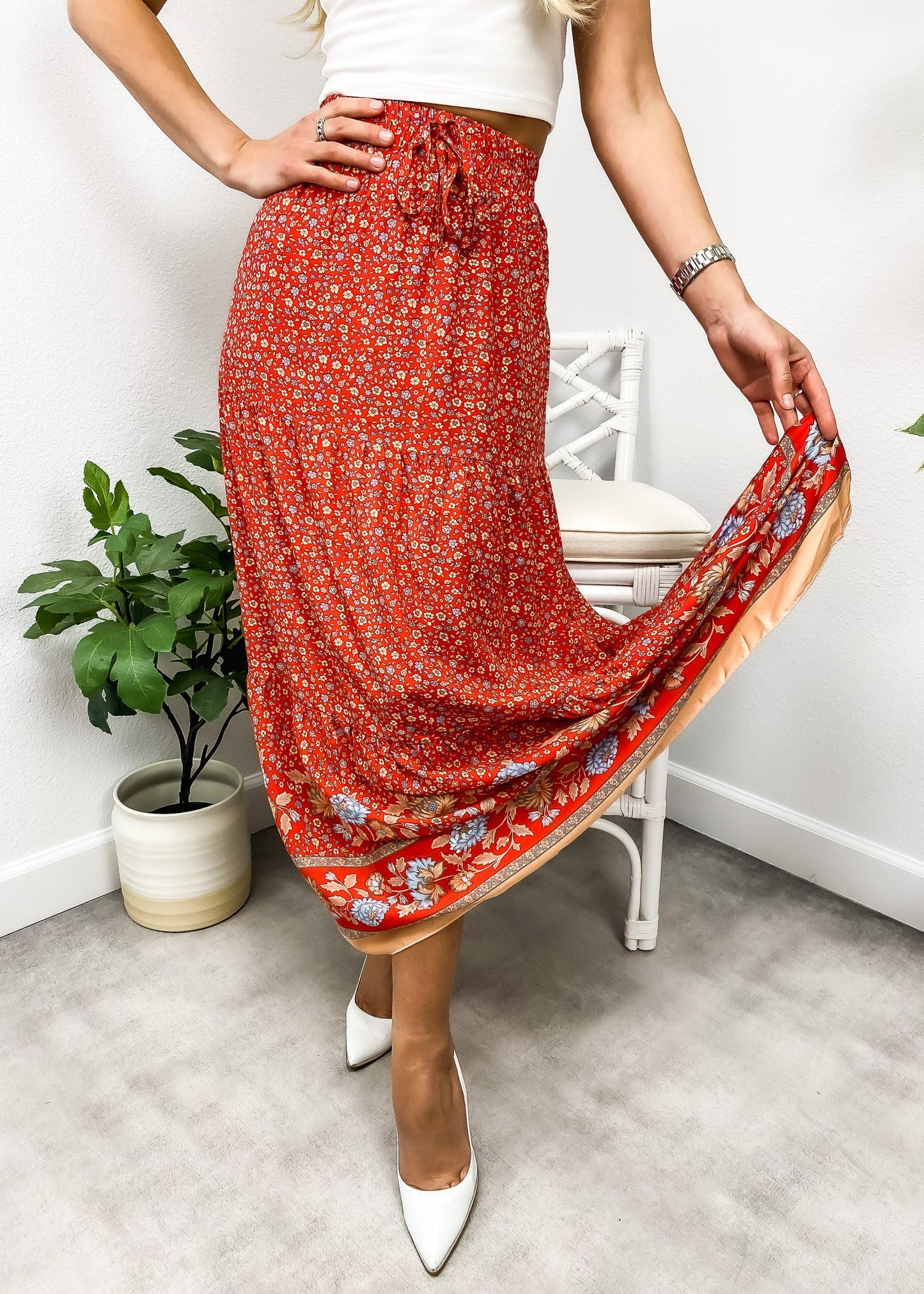 High Waist Bohemian Print Skirt