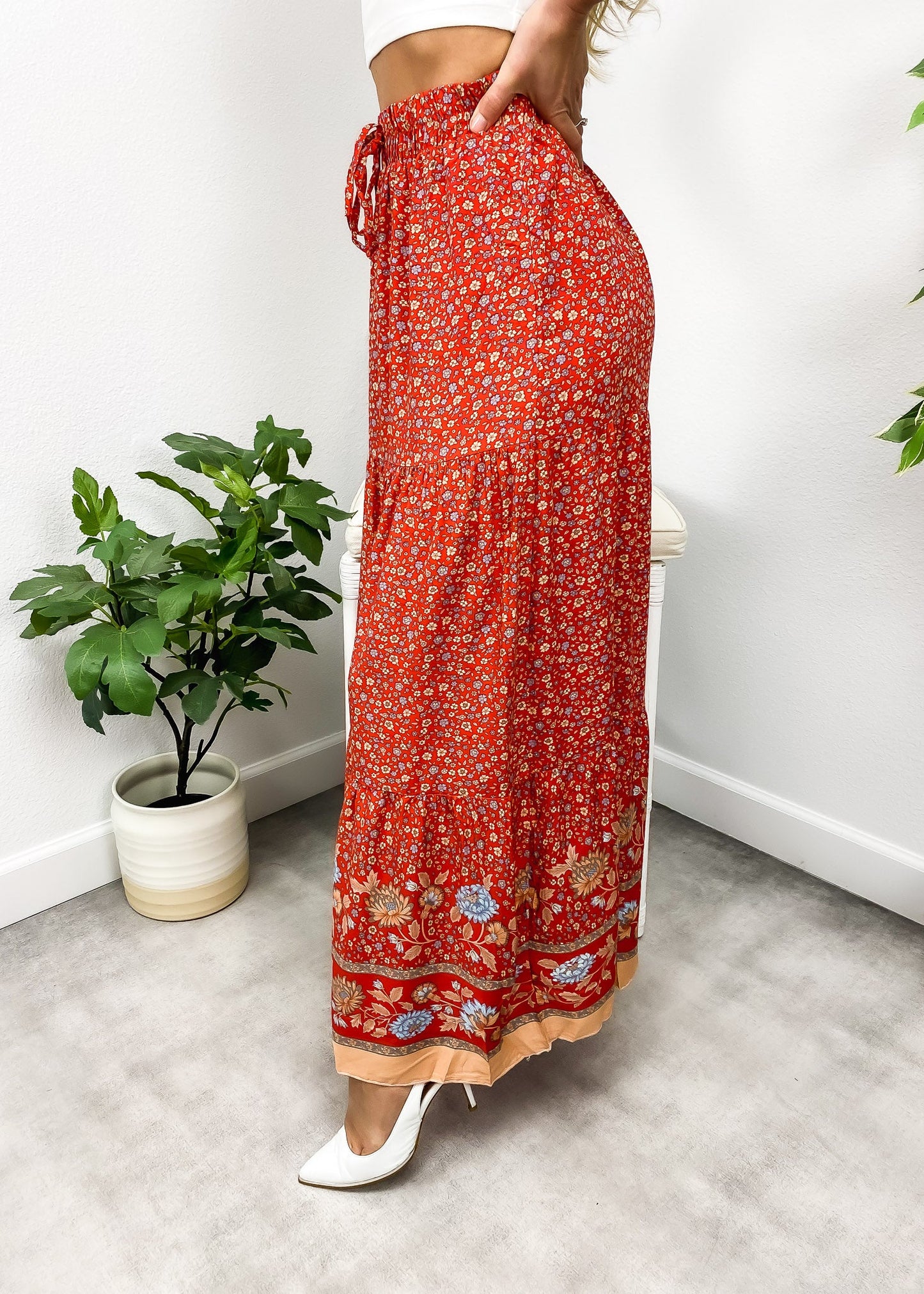High Waist Bohemian Print Skirt