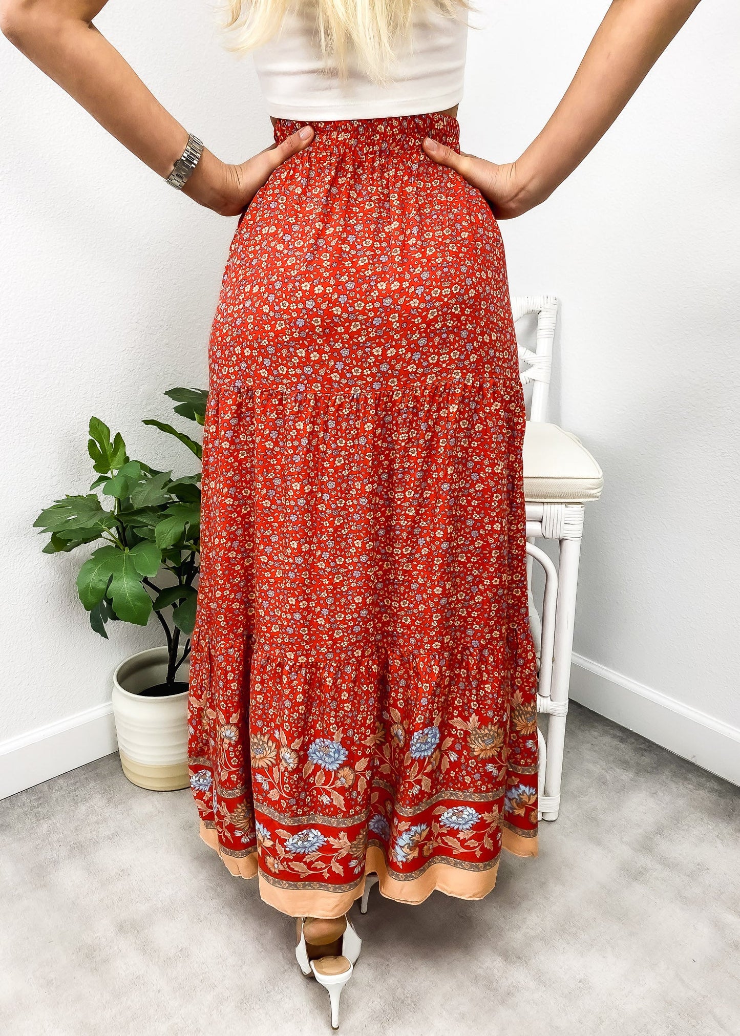 High Waist Bohemian Print Skirt