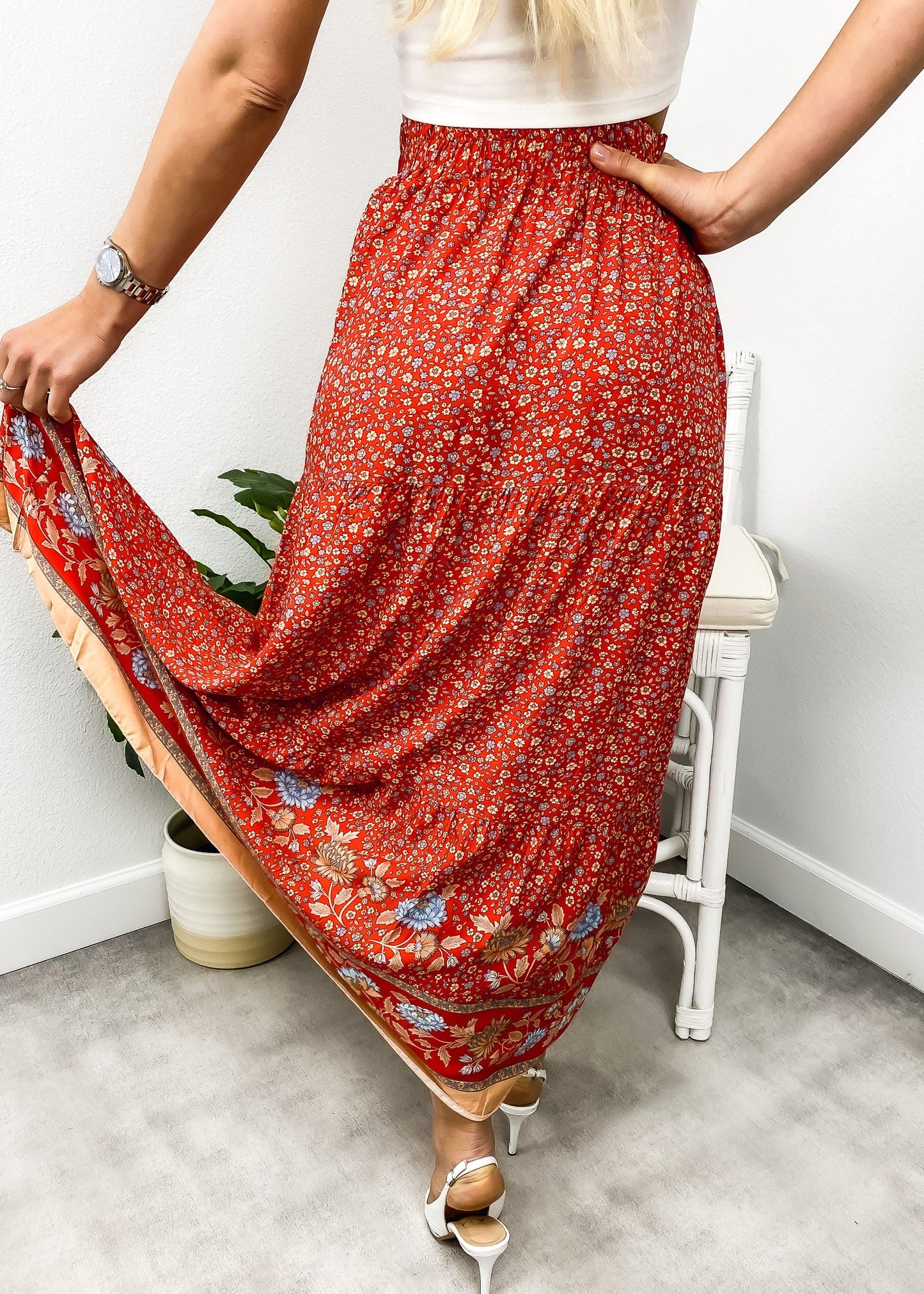High Waist Bohemian Print Skirt