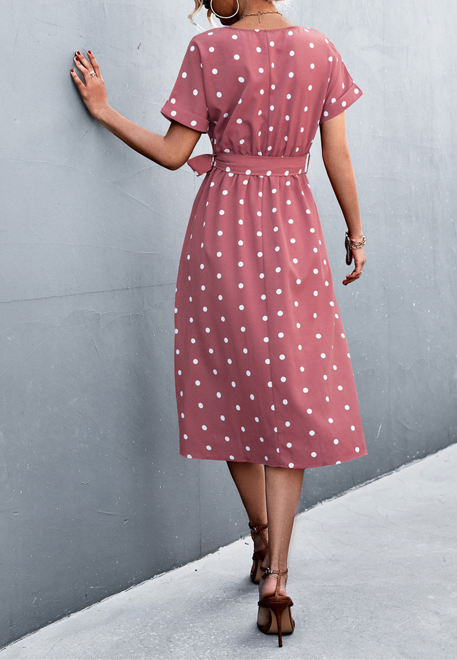 Polka Dot Contrast Button Dress