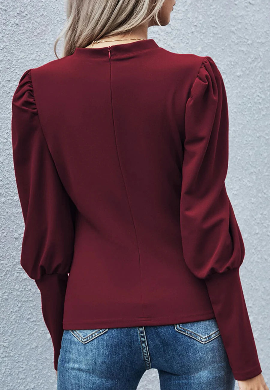 Button Shoulder Gigot Sleeve Blouse