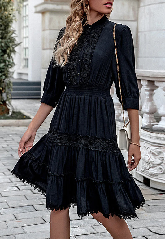 Button Front Lace Detail Dress