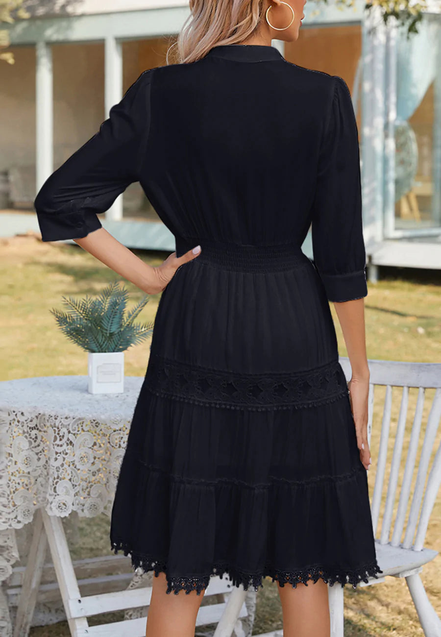 Button Front Lace Detail Dress