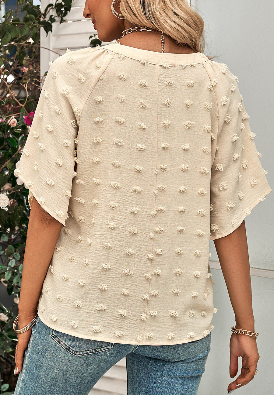 Swiss Dot Slanted Sleeve Blouse