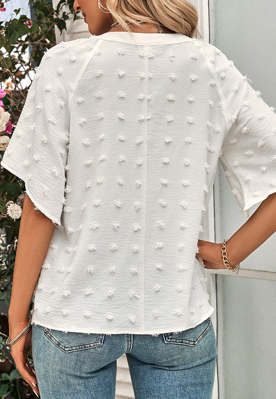 Swiss Dot Slanted Sleeve Blouse