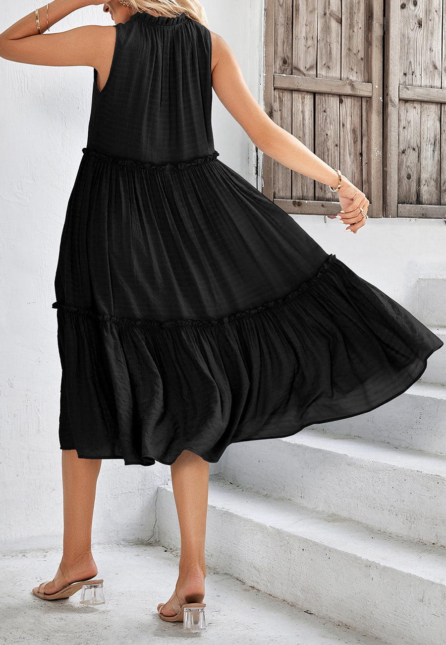 Tie V Neck Tiered Dress
