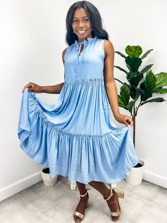 Tie V Neck Tiered Dress