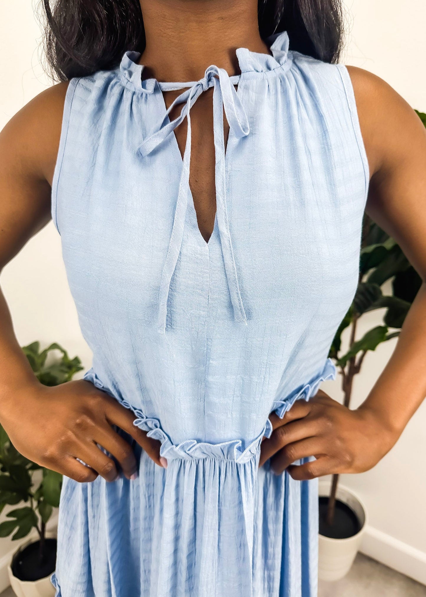 Tie V Neck Tiered Dress
