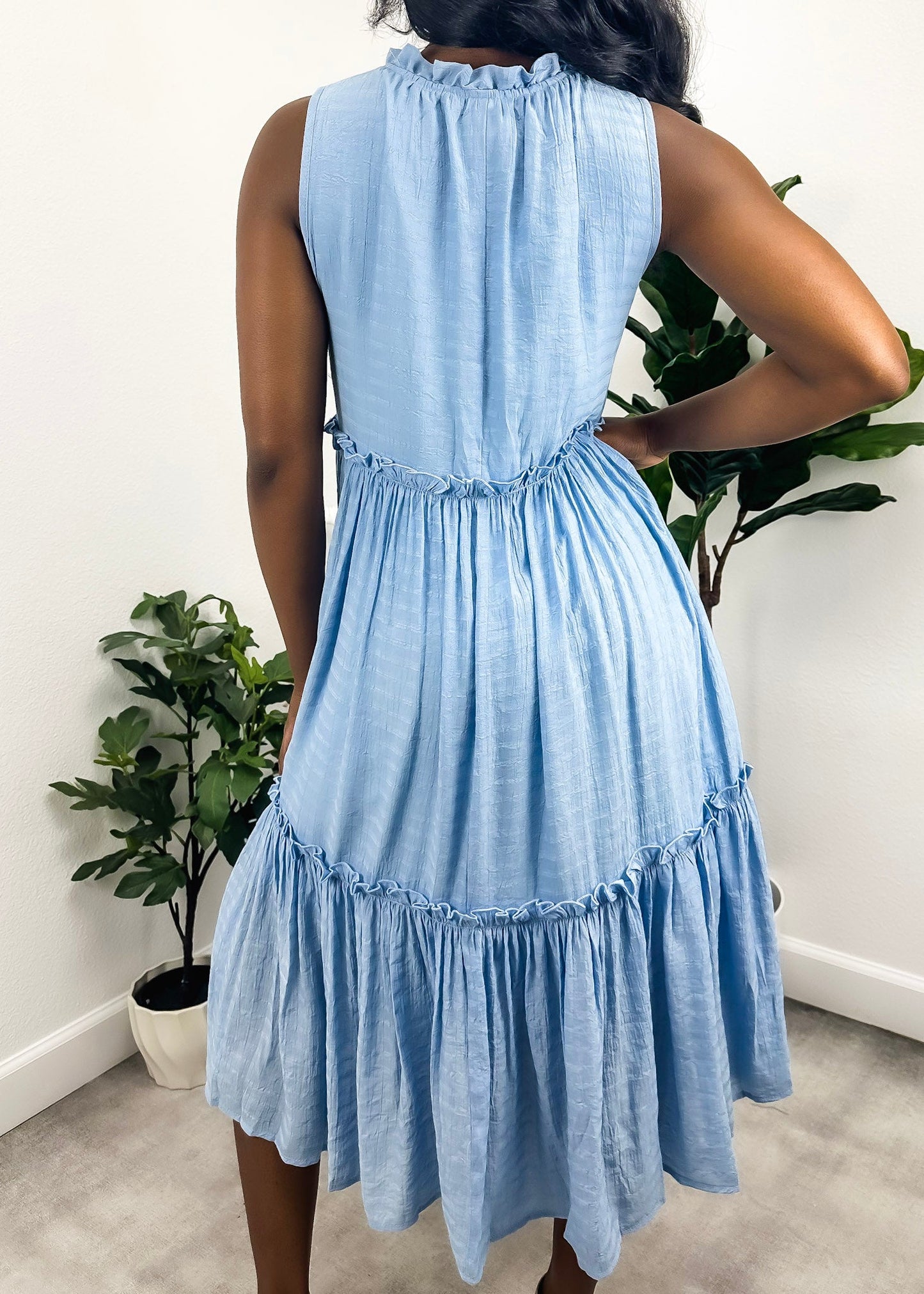 Tie V Neck Tiered Dress