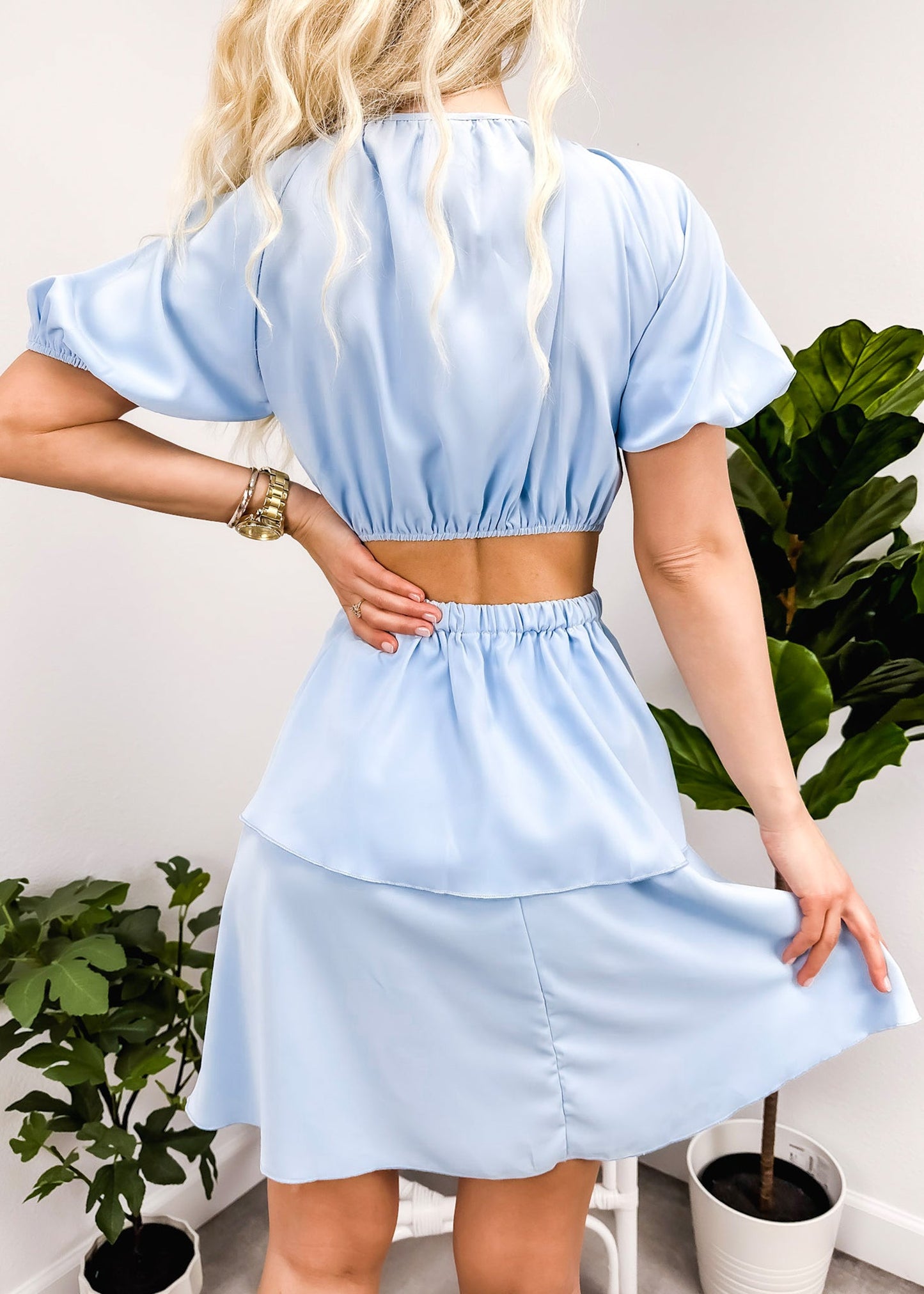 Puff Sleeve Cutout Dress
