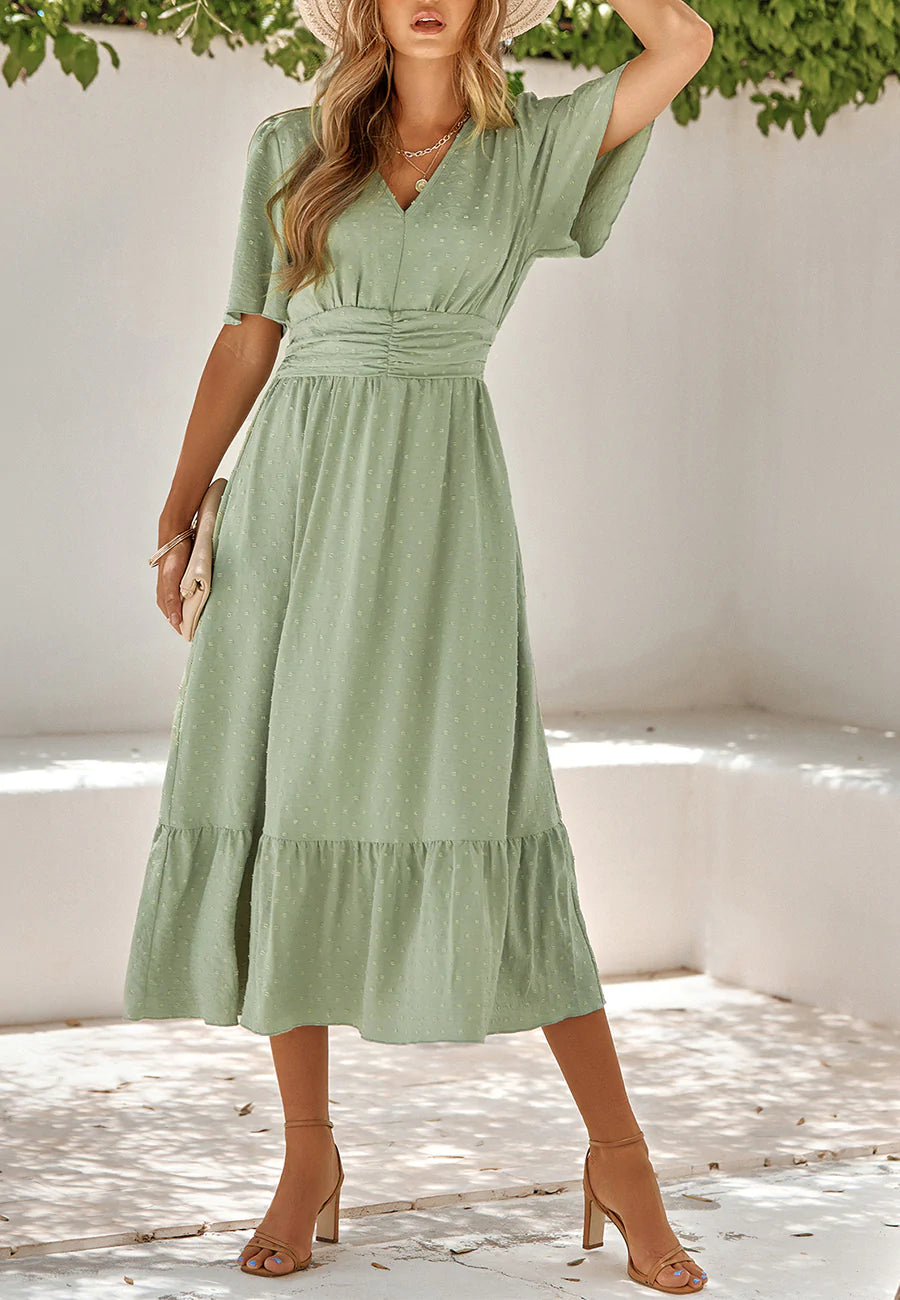 Swiss Dot Ruched Waist Dress