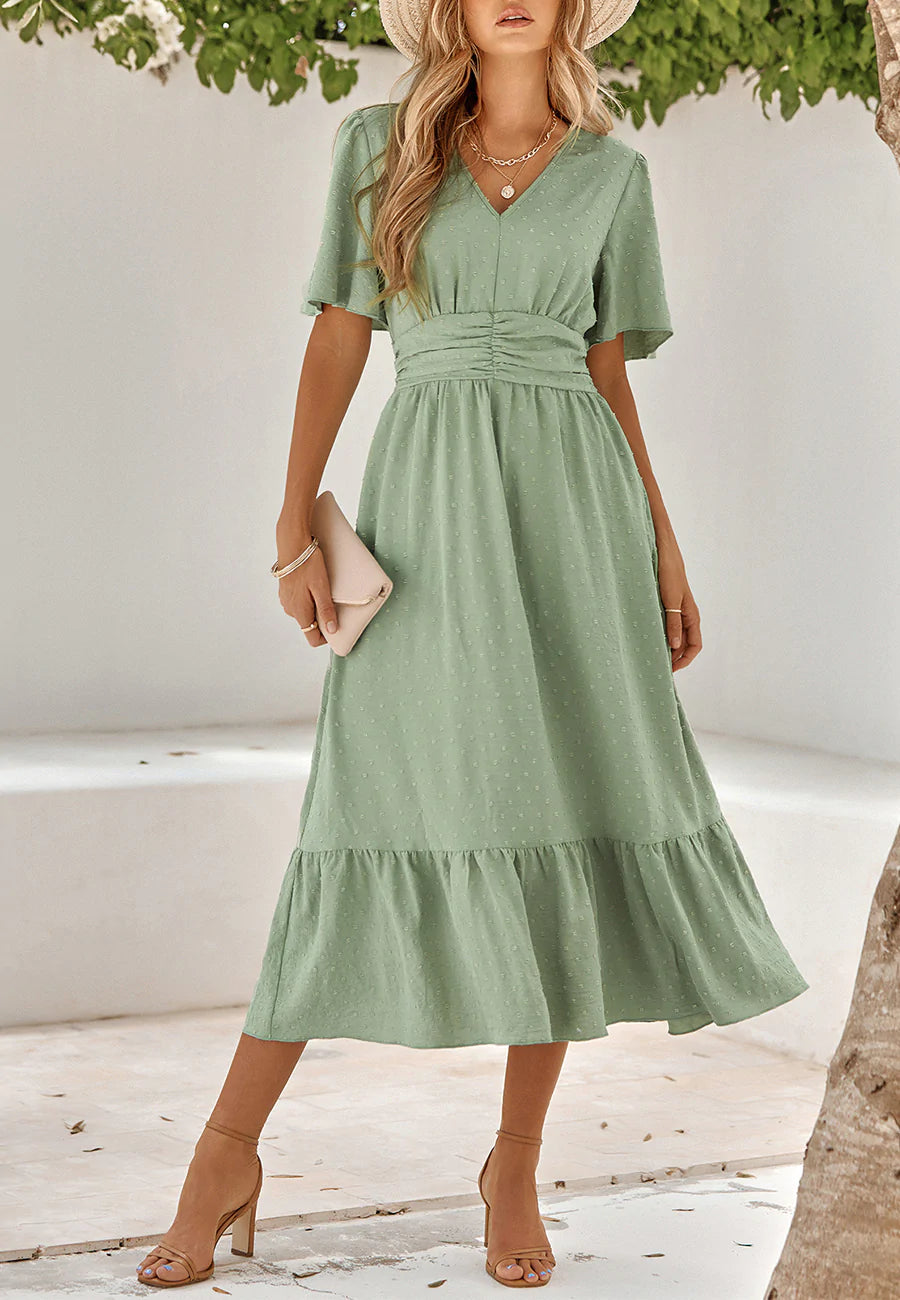Swiss Dot Ruched Waist Dress