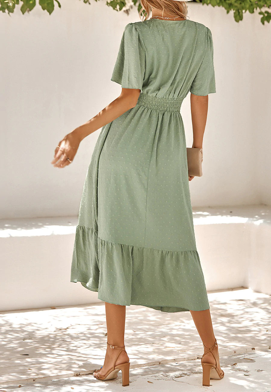 Swiss Dot Ruched Waist Dress