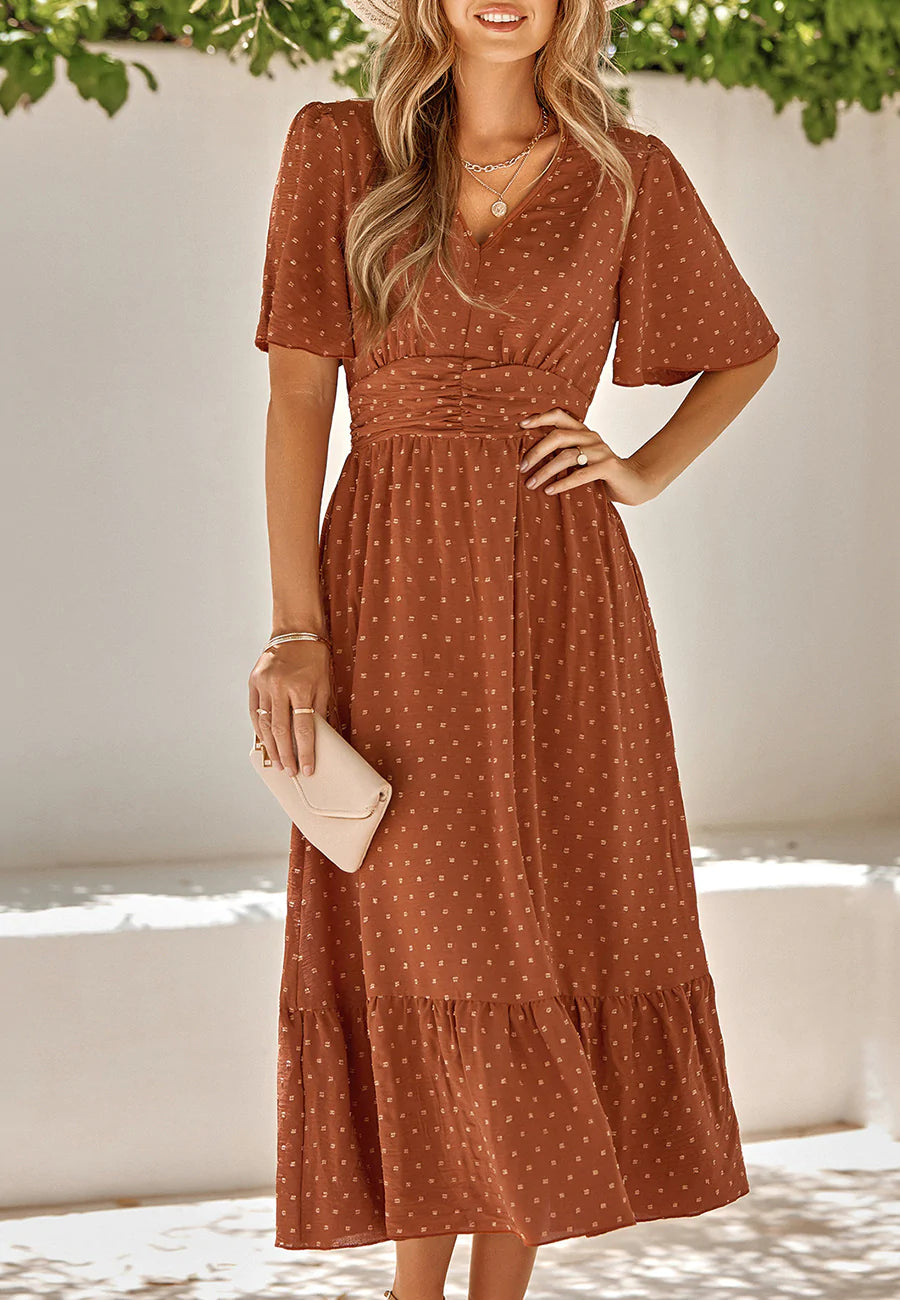 Swiss Dot Ruched Waist Dress