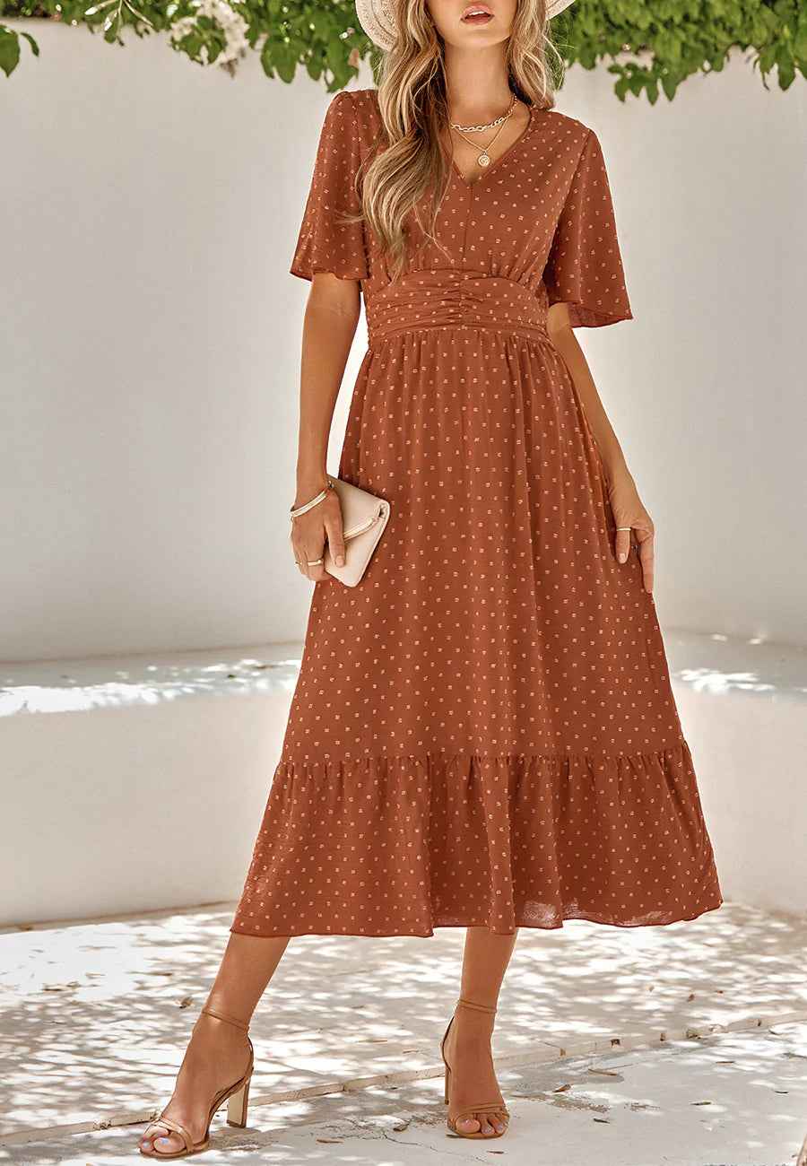 Swiss Dot Ruched Waist Dress