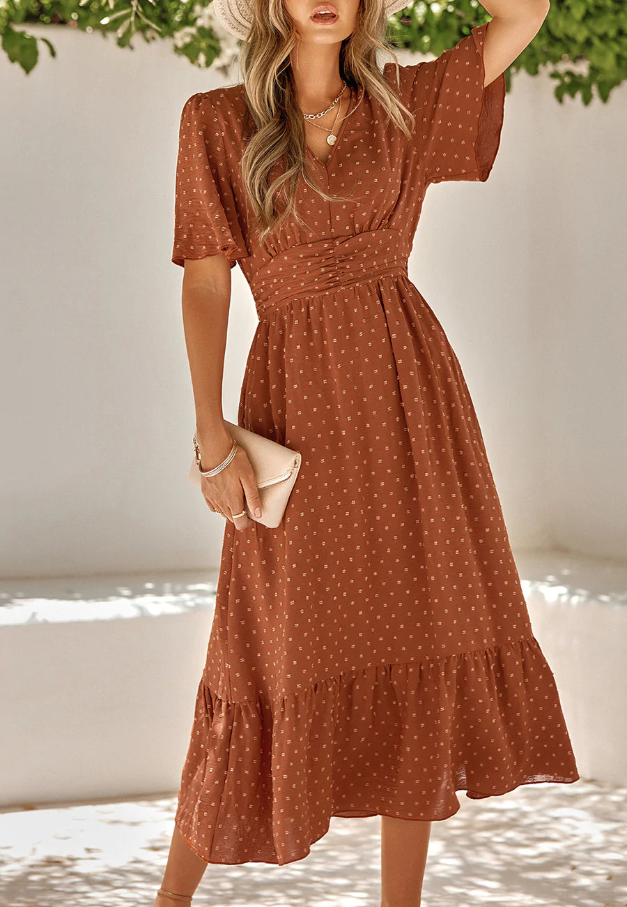 Swiss Dot Ruched Waist Dress