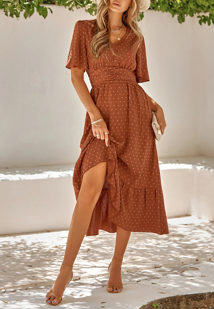 Swiss Dot Ruched Waist Dress