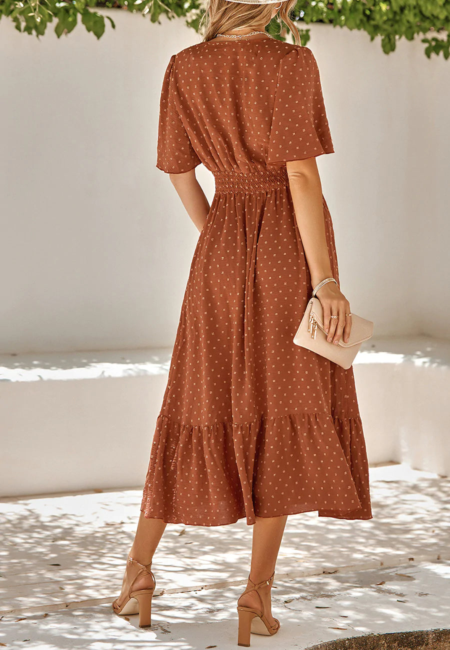 Swiss Dot Ruched Waist Dress