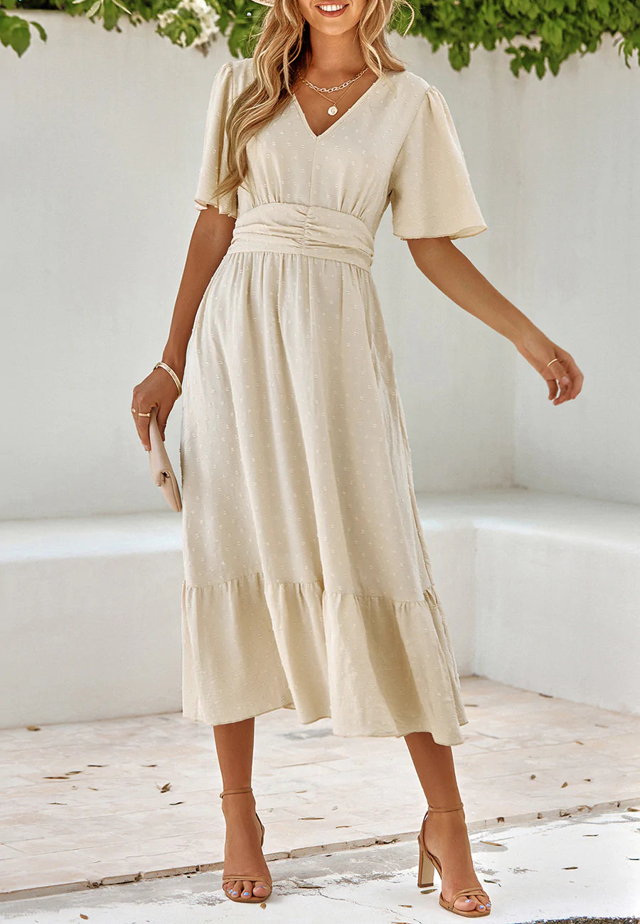 Swiss Dot Ruched Waist Dress