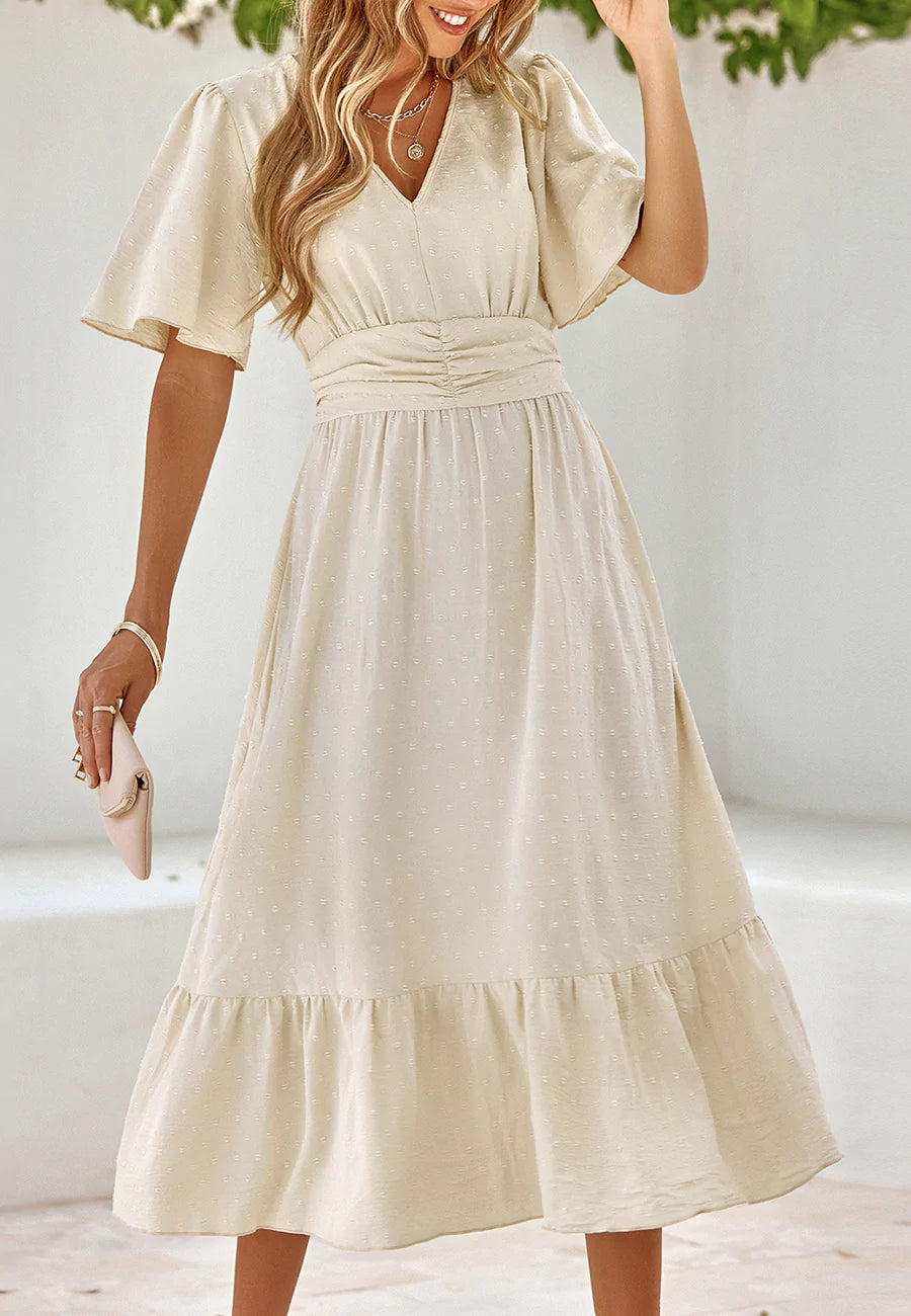 Swiss Dot Ruched Waist Dress