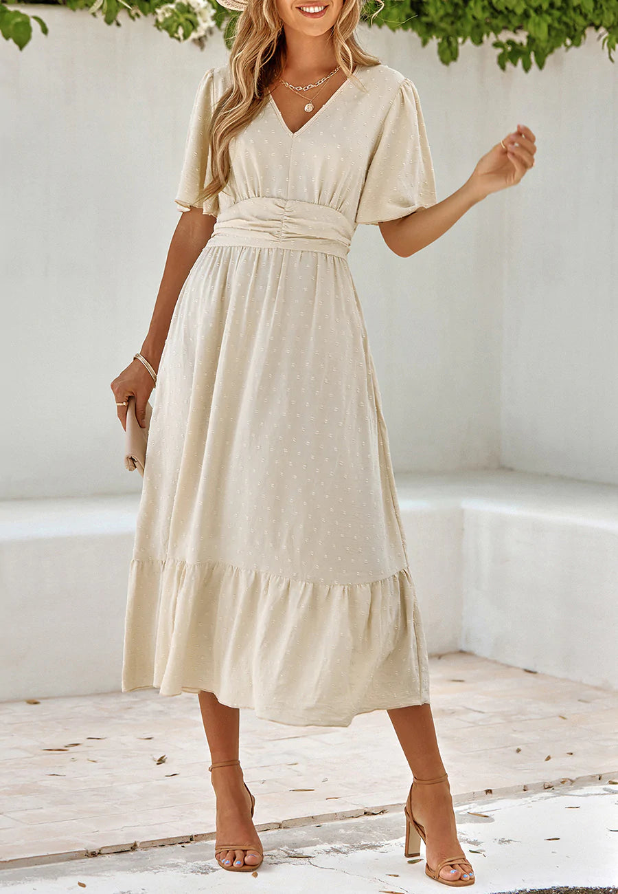 Swiss Dot Ruched Waist Dress