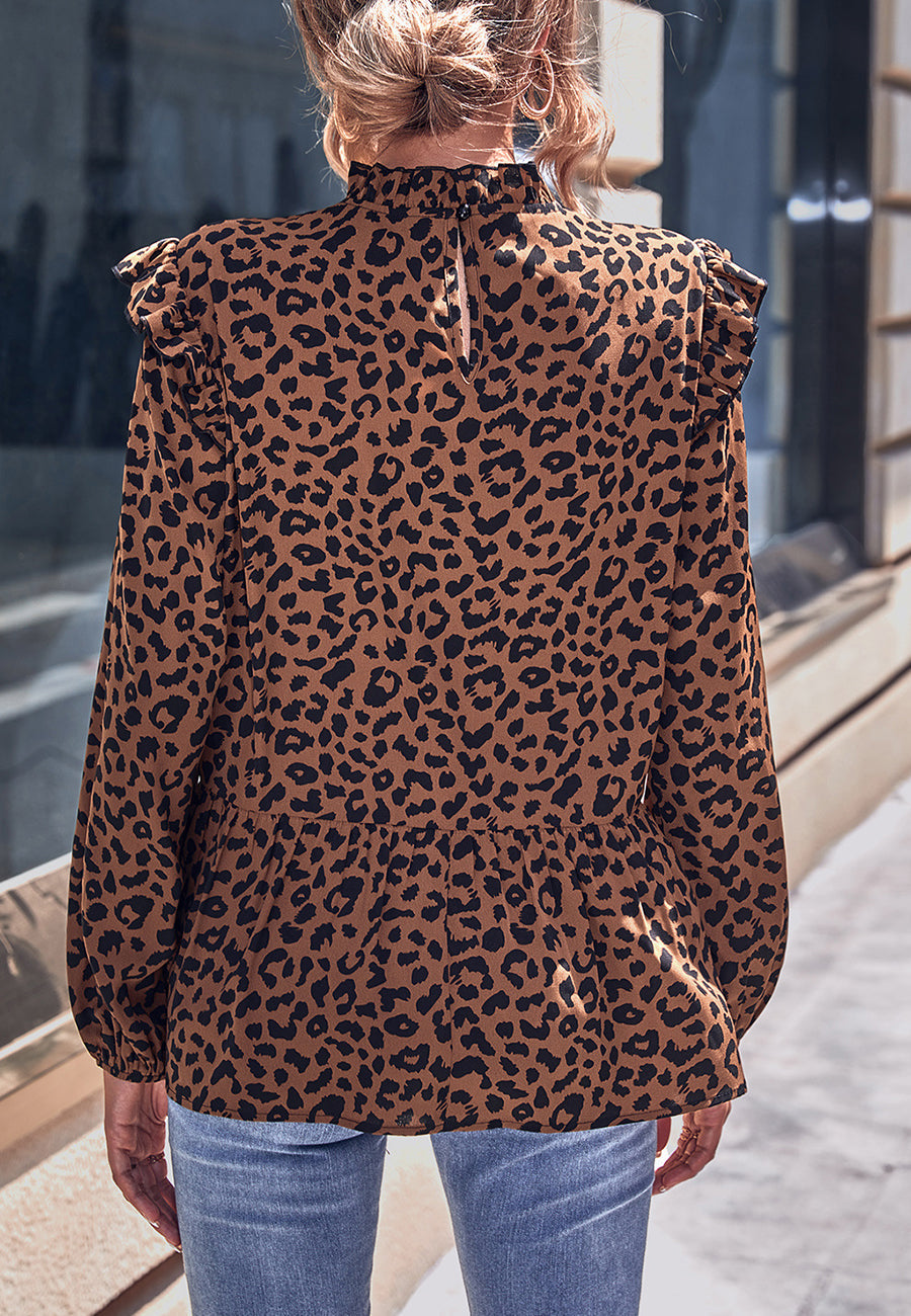 Leopard Print Peplum Hem Blouse