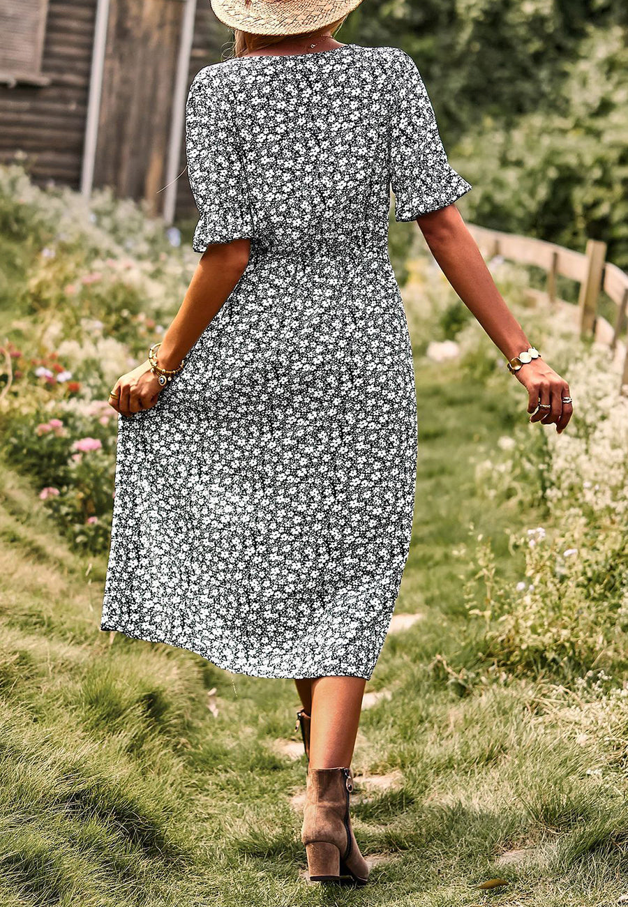 Button Down Puff Sleeve Dress