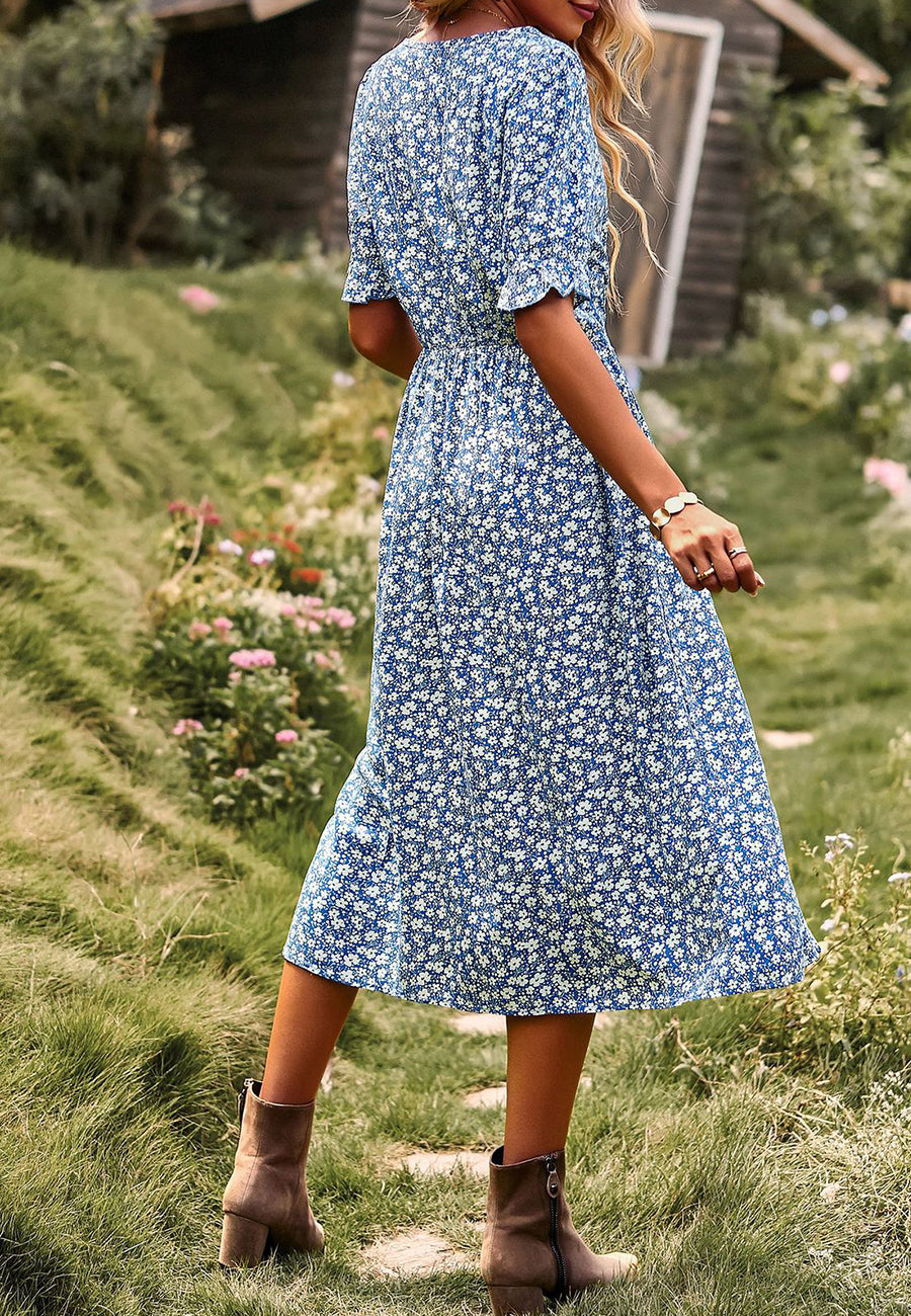 Button Down Puff Sleeve Dress