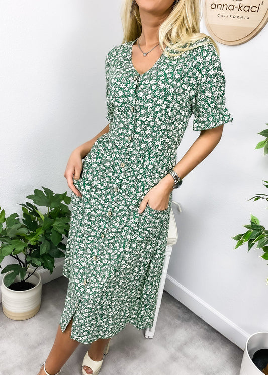 Button Down Puff Sleeve Dress