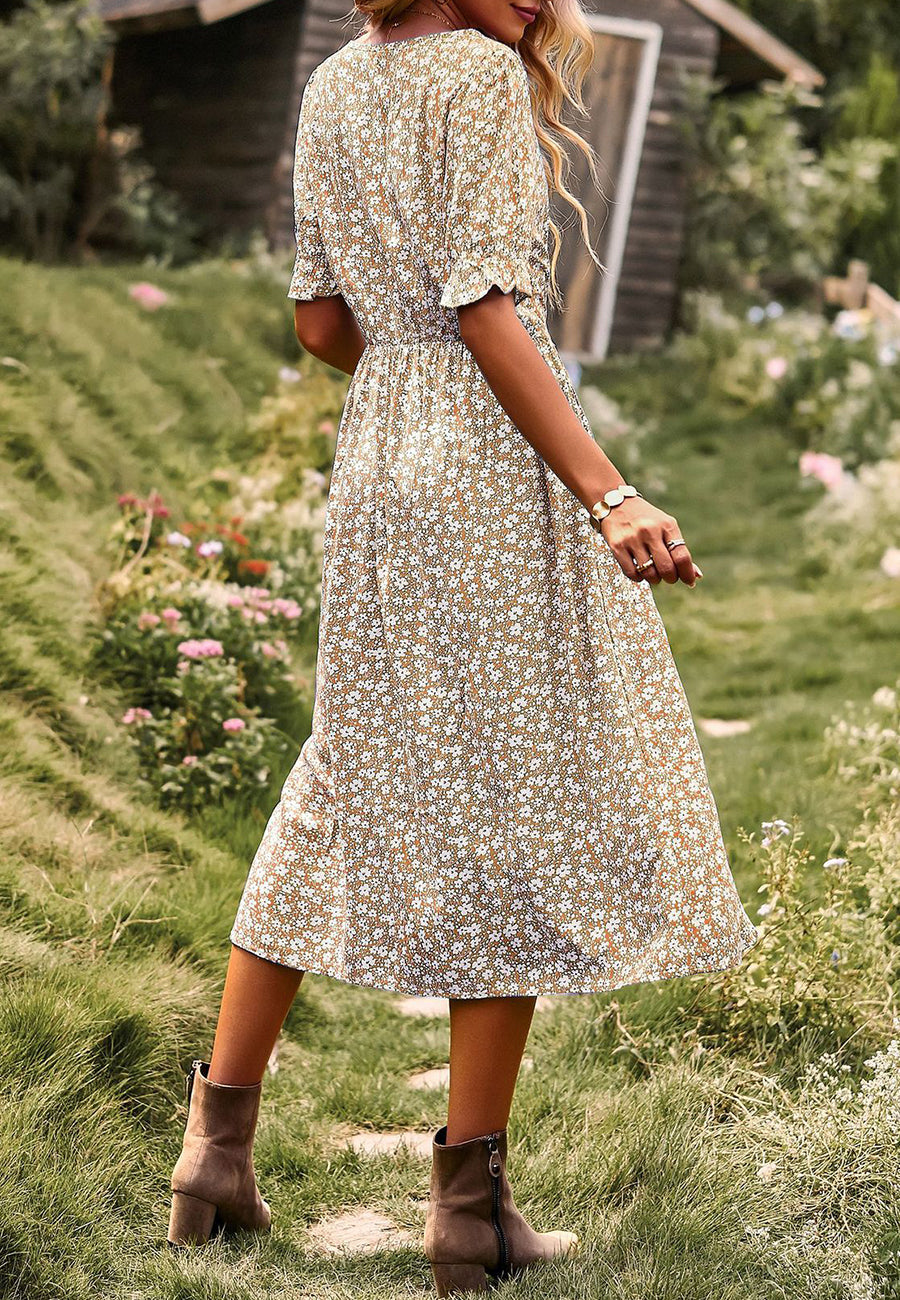 Button Down Puff Sleeve Dress