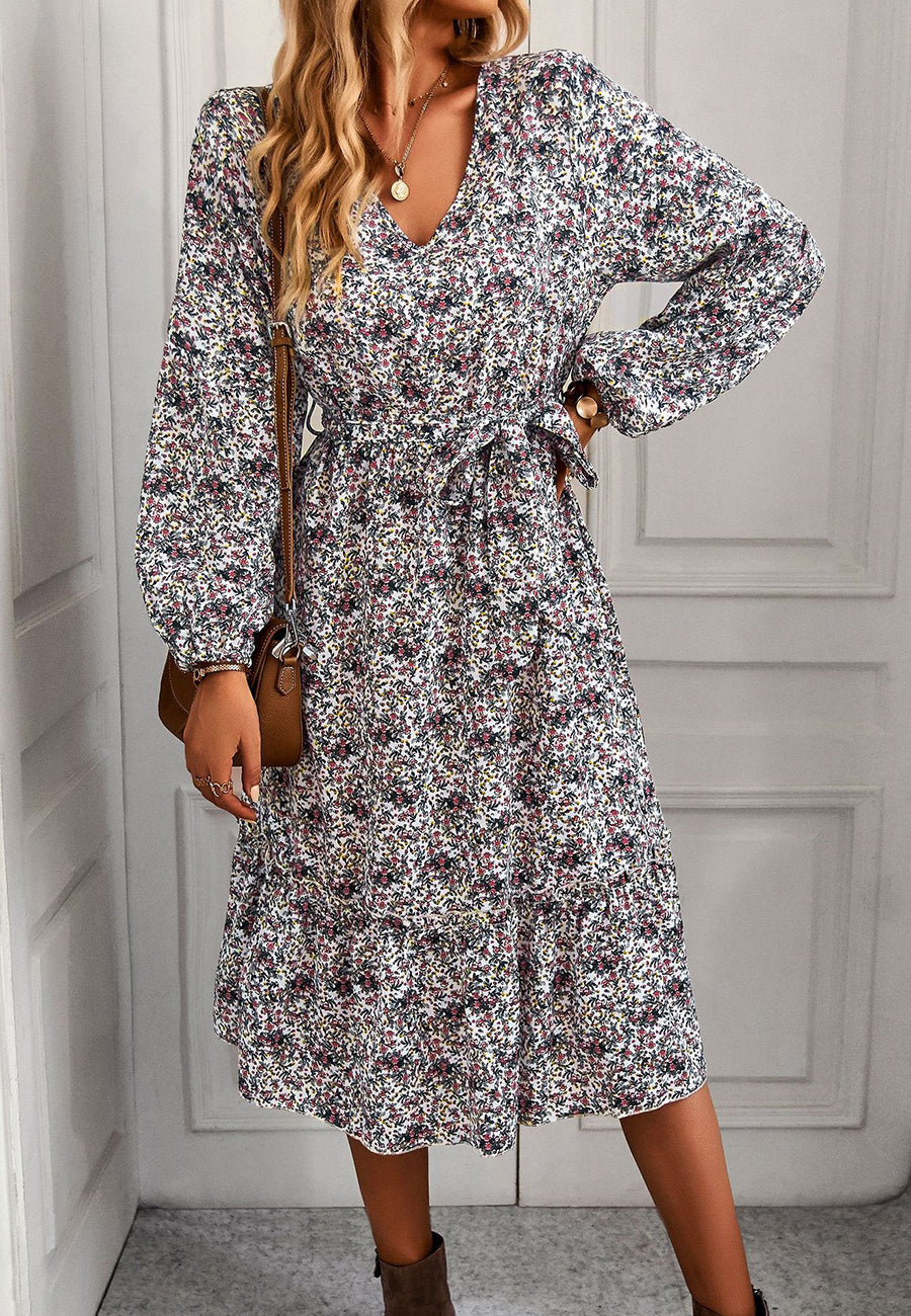 Floral Print Long Sleeve Midi Dress