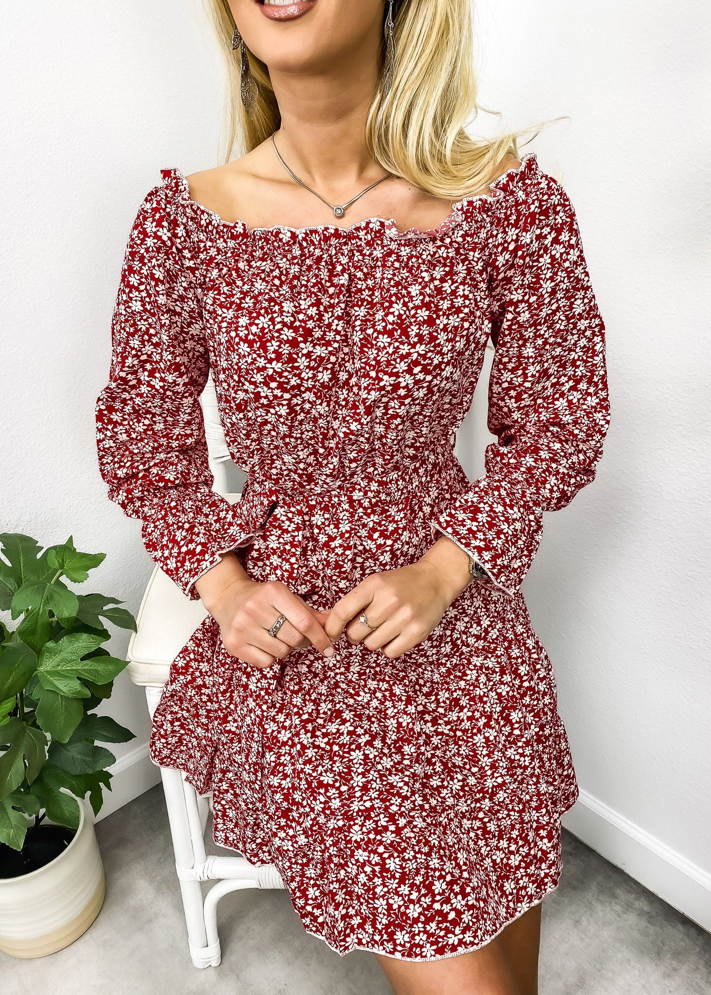Ditsy Floral Off-Shoulder Dress