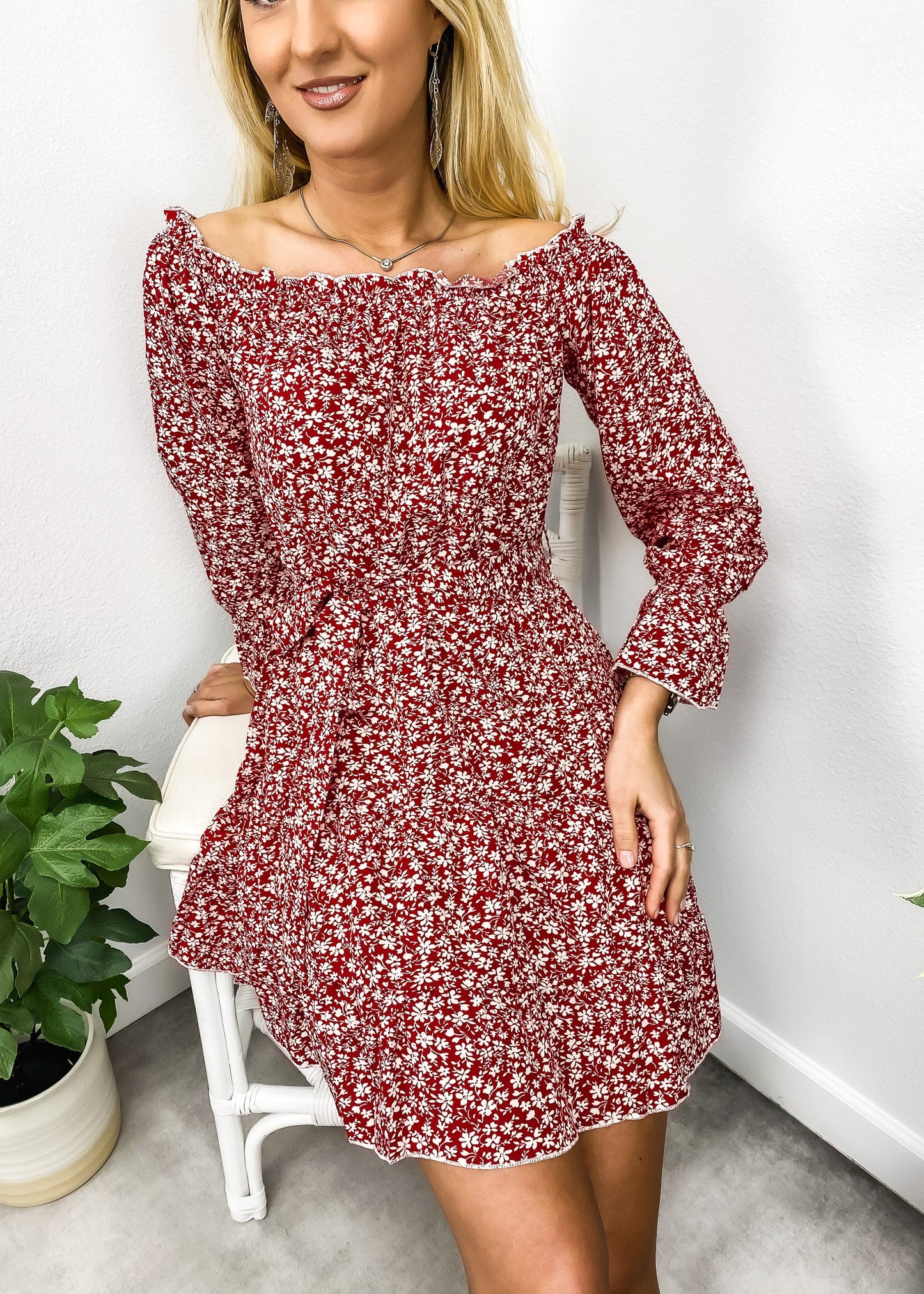 Ditsy Floral Off-Shoulder Dress